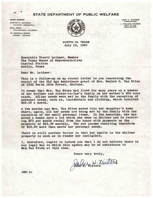 [Letter from John H. Winters to Truett Latimer, July 12, 1961]