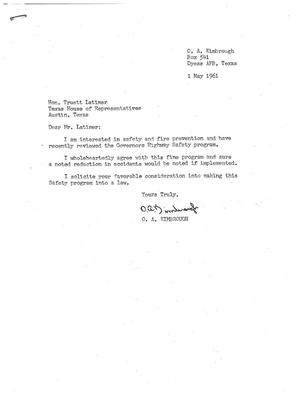 [Letter from O. A. Kimbrough to Truett Latimer, May 1, 1961]