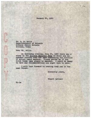 [Letter from Truett Latimer to A. E. Wells, January 24, 1961]