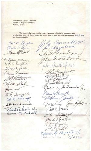 [Petition Signed in Opposition to a Gas Production Tax, 1959]