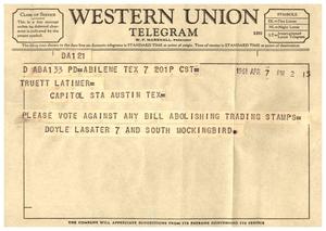 [Telegram from Doyle Lasater, April 7, 1961]