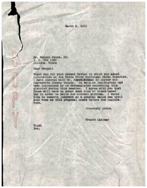 [Letter from Truett Latimer to Morgan Jones, Jr., March 2, 1961]