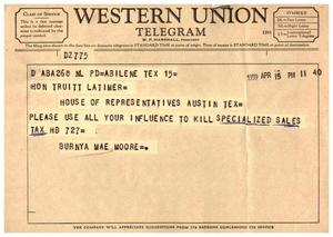 [Letter from Burnya Mae Moore to Truett Latimer, April 15, 1959]