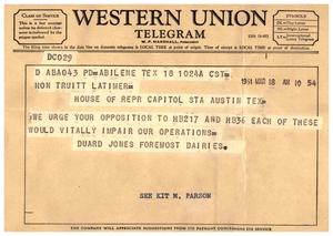 [Telegram from Duard Jones, March 18, 1961]
