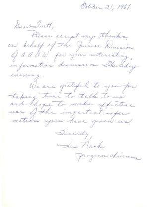 [Letter from Iris Nash to Truett Latimer, October 21, 1961]