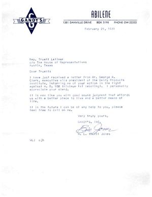 [Letter from W. L. Jones to Truett Latimer, February 21, 1961]