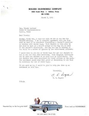 [Letter from C. R. Rogers to Truett Latimer, March 9, 1961]
