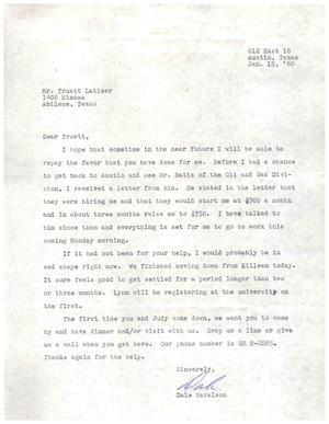 [Letter from Dale Haralson to Truett Latimer, January 15, 1960]