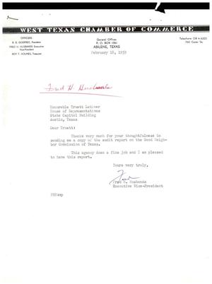 [Letter from Fred H. Husbands to Truett Latimer, February 18, 1959]