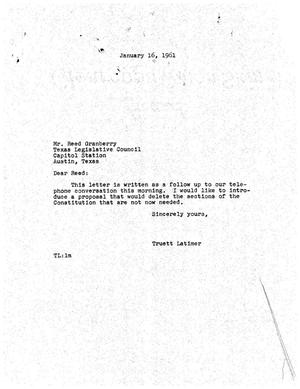 [Letter from Truett Latimer to C. Read Granberry, January 16, 1961]