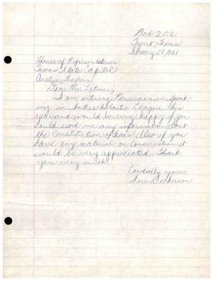 [Letter from Sue Dickerson to Truett Latimer, February 28, 1961]