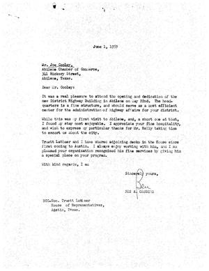 [Letter from Ben A. Glusing to Joe Cooley, June 1, 1959]