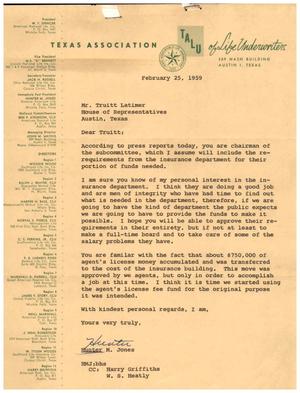 [Letter from Hunter M. Jones to Truett Latimer, February 25, 1959]