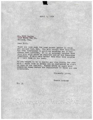 [Letter from Truett Latimer to Bill Bagley, April 1, 1959]