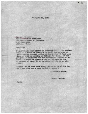 [Letter from Truett Latimer to Joe Cooley, February 25, 1959]