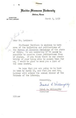[Letter from Mabel E. Willoughby to Truett Latimer, March 9, 1959]