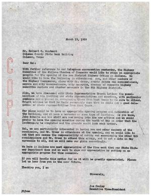 [Letter from Joe Cooley to Halbert O. Woodward, March 19, 1959]