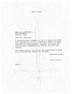 [Letter from Truett Latimer to Mrs. G. E. Burnside, May 7, 1959]