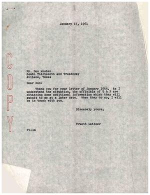 [Letter from Truett Latimer to Don Wooten, January 17, 1961]