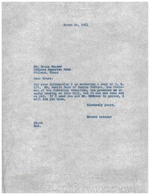 [Letter from Truett Latimer to Bruce Meador, March 22, 1961]