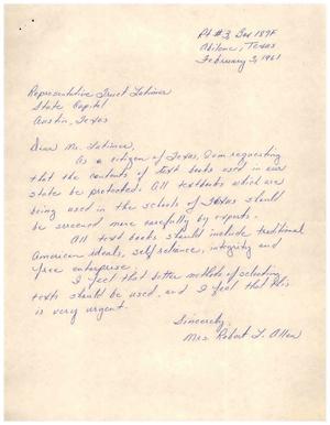 [Letter from Mrs. Robert L. Allen to Truett Latimer, February 3, 1961]