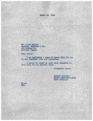 [Letter from Truett Latimer to Harry Walker, March 22, 1961]