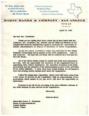 [Letter from Houston Harte to James T. Townsend, April 17, 1961]