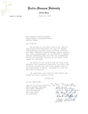 Primary view of object titled '[Letter from W. T. Walton et al to Truett Latimer, March 10, 1961]'.