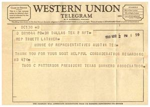 [Letter from Thos C. Patterson to Truett Latimer, March 2, 1961]