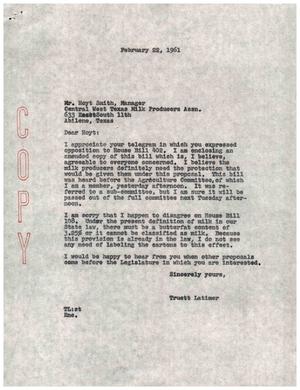 [Letter from Truett Latimer to Hoyt Smith, February 22, 1961]