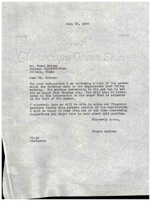 [Letter from Truett Latimer to Frank Grimes, July 20, 1959]