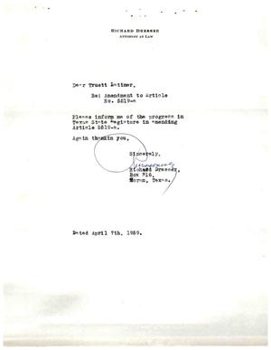 [Letter from Richard Dresser to Truett Latimer, April 7, 1959]