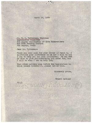 [Letter from Truett Latimer to W. H. Patterson, March 13, 1959]