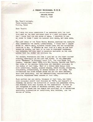 [Letter from J. Henry McGowen to Truett Latimer, March 9, 1959]