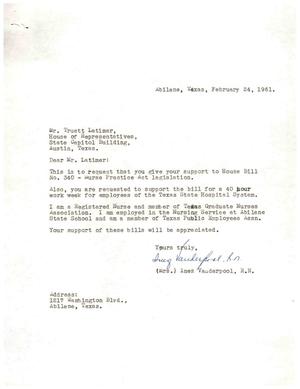 [Letter from Mrs. Inez Vanderpool, February 24, 1961]