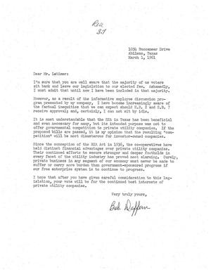 [Letter from Bob Daffern to Truett Latimer, March 1, 1961]