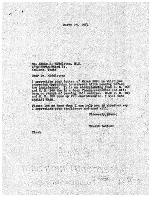 [Letter from Truett Latimer to Edwin E. Middleton, March 29, 1961]