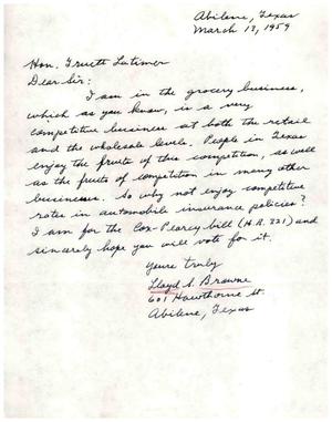 Primary view of object titled '[Letter from Lloyd I. Browne to Truett Latimer, March 13, 1959]'.