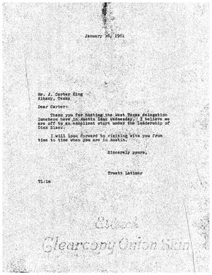 [Letter from Truett Latimer to J. Carter King, January 16, 1961]