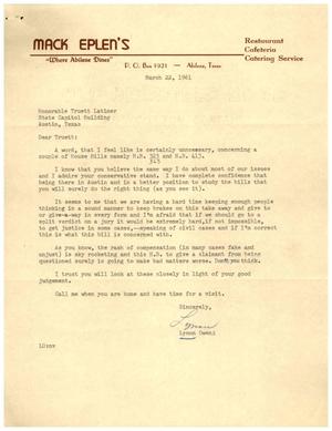 [Letter from Lynon Owens to Truett Latimer, March 22, 1961]