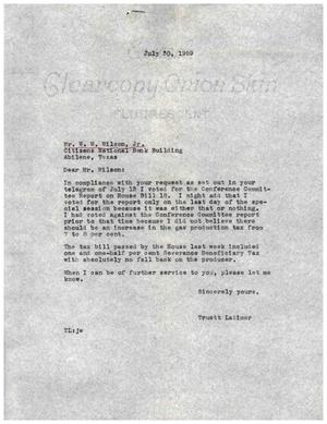 [Letter from Truett Latimer to W. W. Wilson, Jr., July 30, 1959]