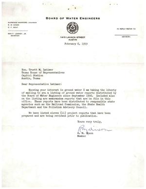 [Letter from R. M. Dixon to Truett Latimer, February 6, 1959]