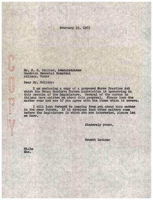 [Letter from Truett Latimer to E. M. Collier, February 15, 1961]