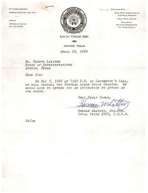 [Letter from Herman Whatley to Truett Latimer, April 28, 1959]