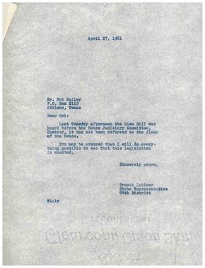 [Letter from Truett Latimer to Bob Bailey, April 27, 1961]