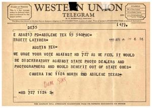 [Letter from Camera Inc. to Truett Latimer, April 15, 1959]
