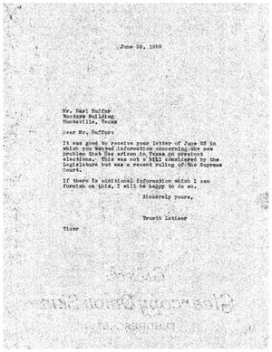 [Letter from Truett Latimer to Earl Huffer, June 25, 1959]