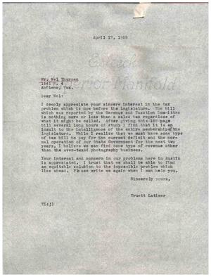 [Letter from Truet Latimer to Mel Thurman, April 17, 1959]