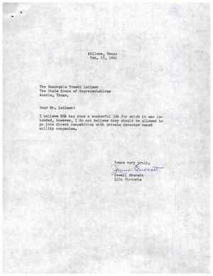 [Letter from Jewell Everett to Truett Latimer, February 25, 1961]