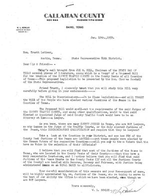 [Letter from W. L. Bowlus to Truett Latimer, January 12, 1959]